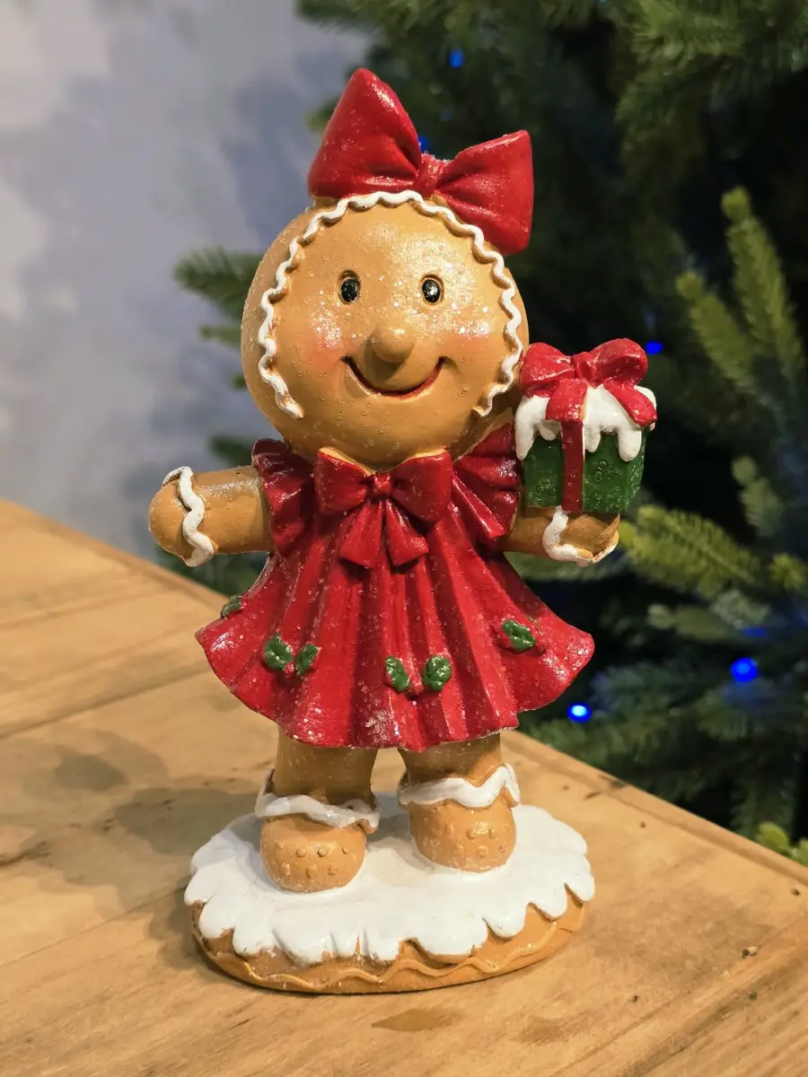 Boneco Gingerbread com Laço em Resina 16,8 cm