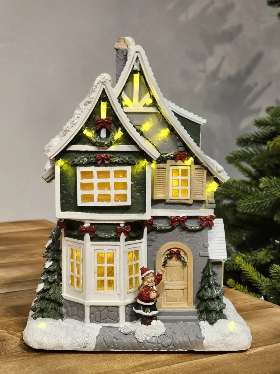 Casa Natalina Musical com Luz em Resina 28 cm