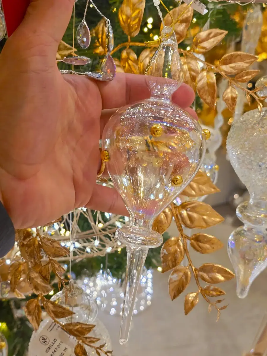 Ornamento Gota de Vidro Transparente com Gota Dourada 23 cm