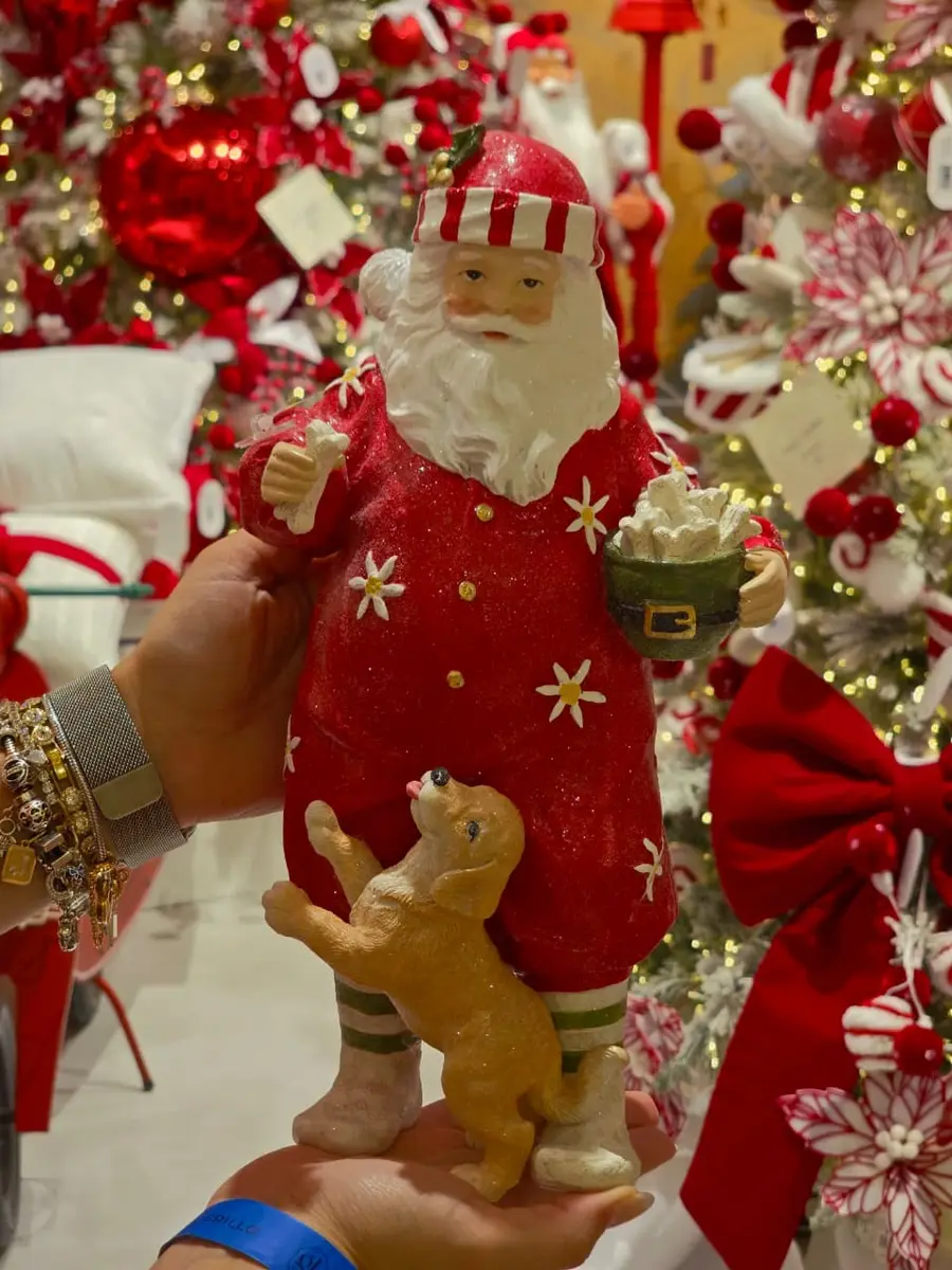 Papai Noel com Cachorro em Resina 31 cm